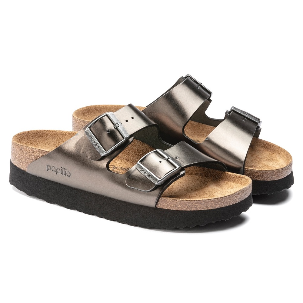 Never worn!! NIB Birkenstock Papillio Arizona Platform Anthracite Leather 38
